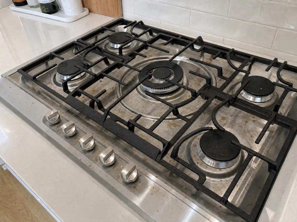 Before: Greasy gas stovetop
